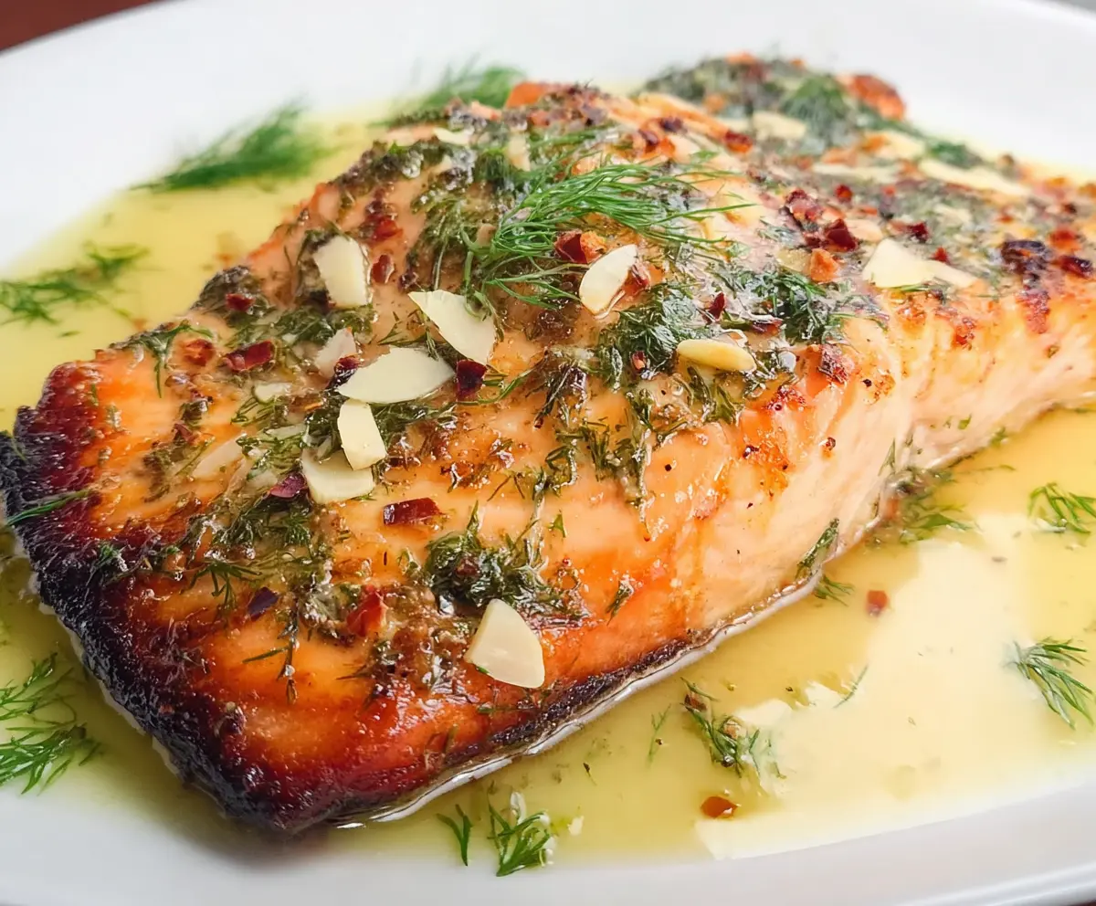 Lemon Dill Salmon with Garlic, White Wine, and Butter Sauce