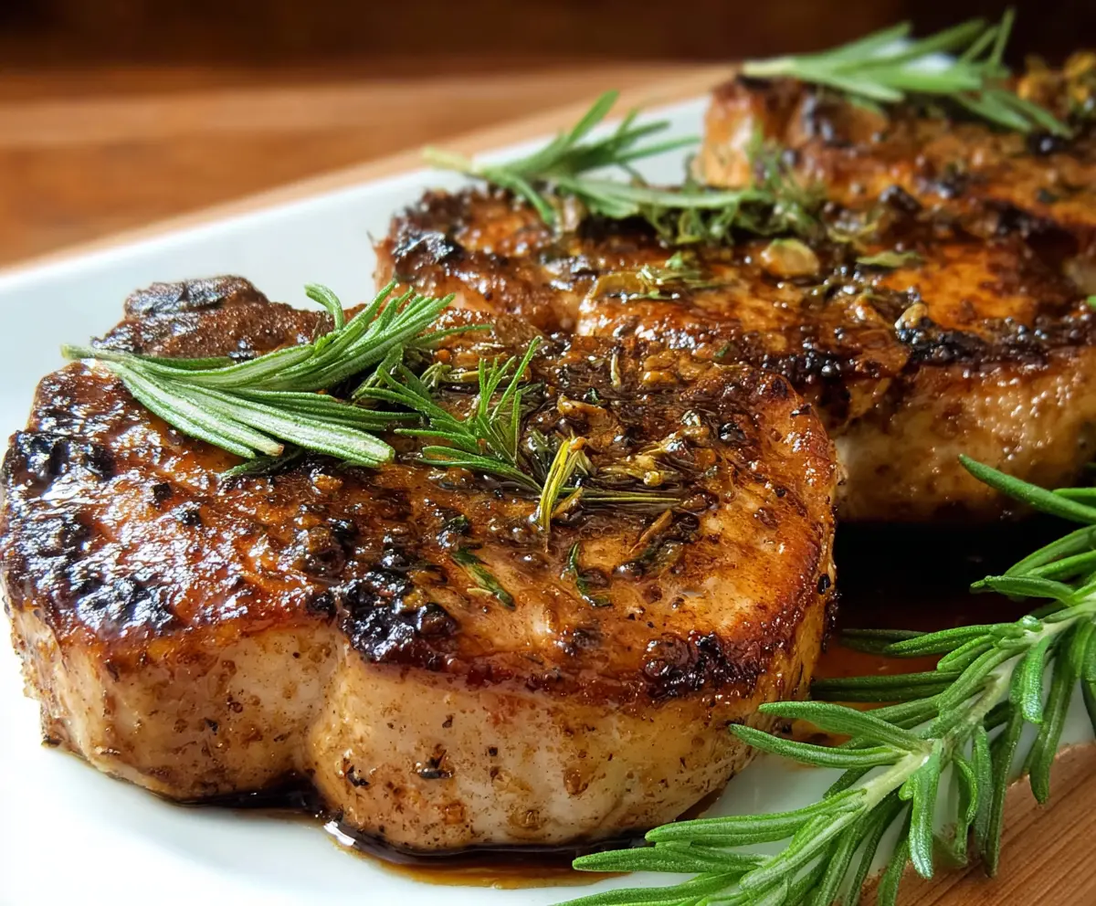 Delicious Modenese Pork Chops seasoned and cooked to perfection on a rustic plate.