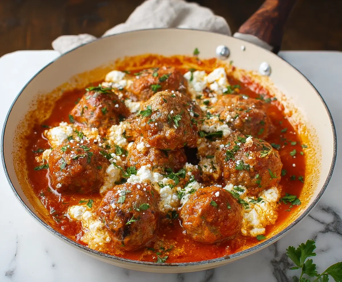 Delicious Ricotta Meatballs served on a white plate, garnished with fresh herbs.