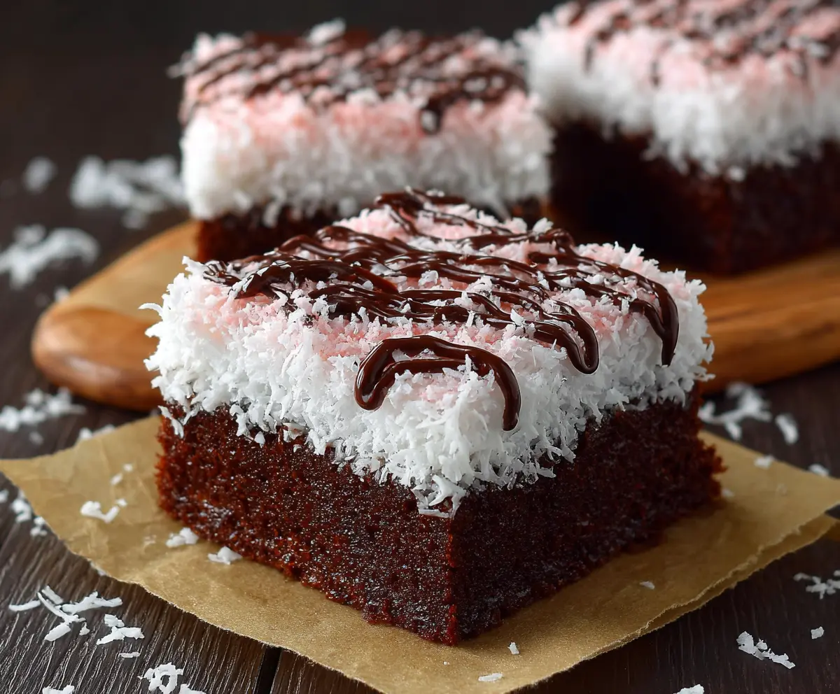 Easy Sno Ball Brownies with Marshmallow Coconut Topping