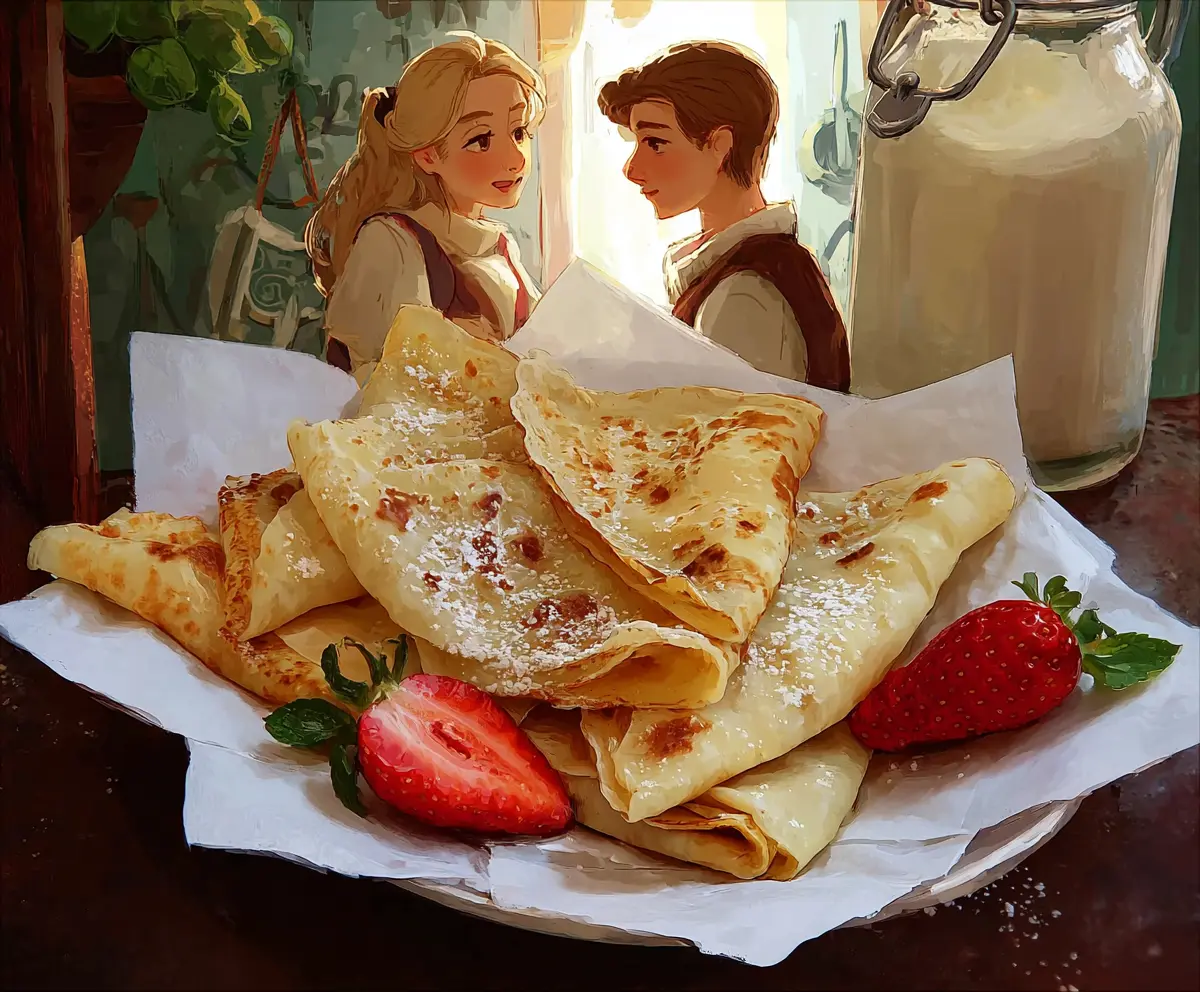 Delicious Love Letter Crepes filled with sweet Nutella and fresh strawberries, perfect for a romantic breakfast.