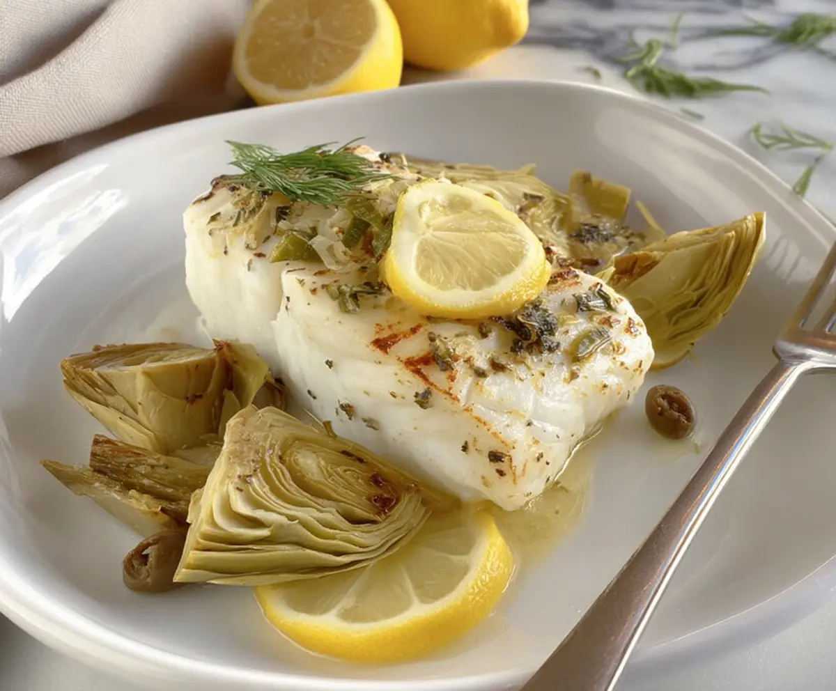 Roasted Halibut With Artichokes And Lemon