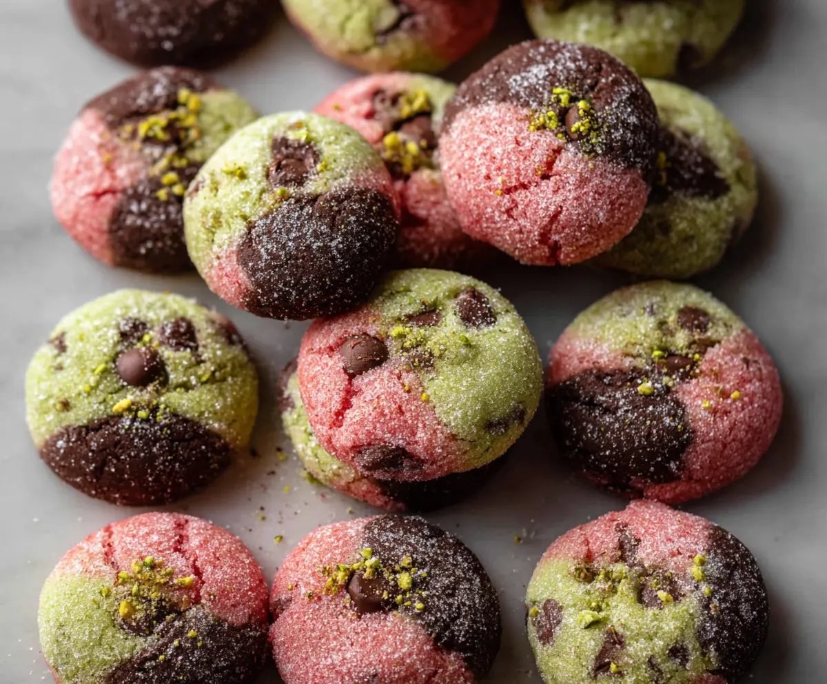 Delicious Spumoni Cookies with cherry, pistachio, and chocolate flavors displayed on a plate.