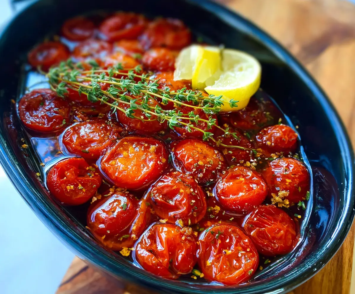 Delicious Tomato Confit served as a flavorful side dish with fresh herbs.