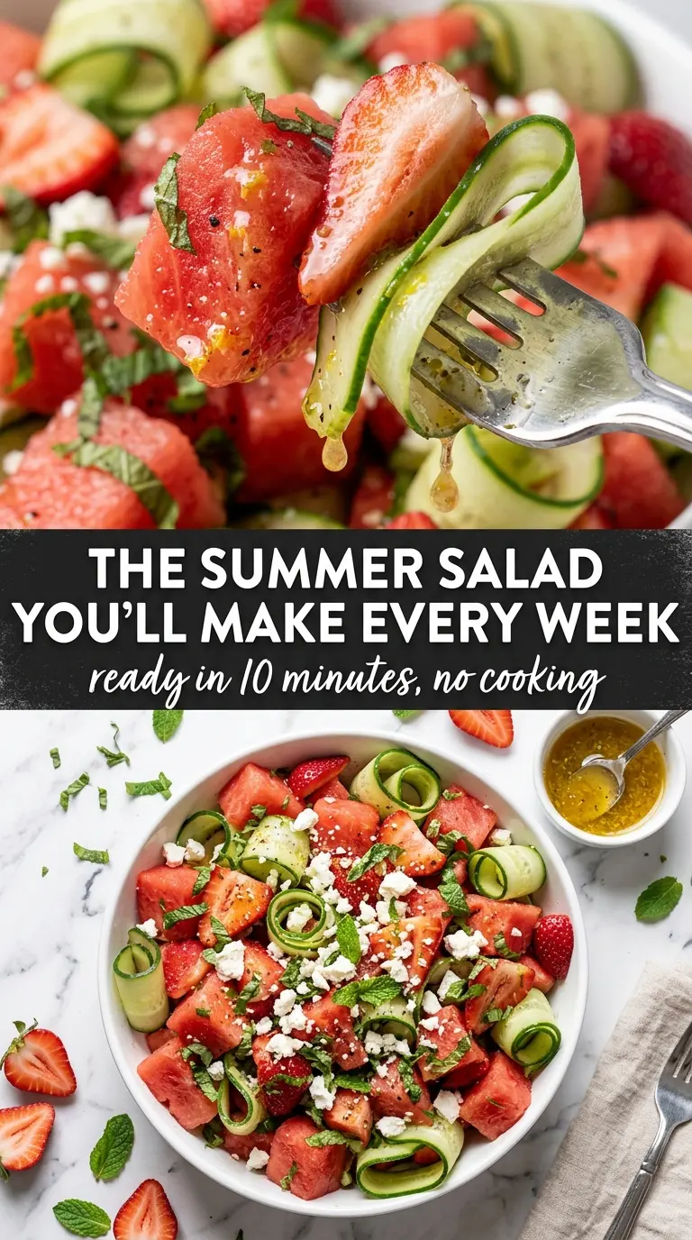 Cucumber Strawberry Salad with Watermelon, crisp, juicy, fresh