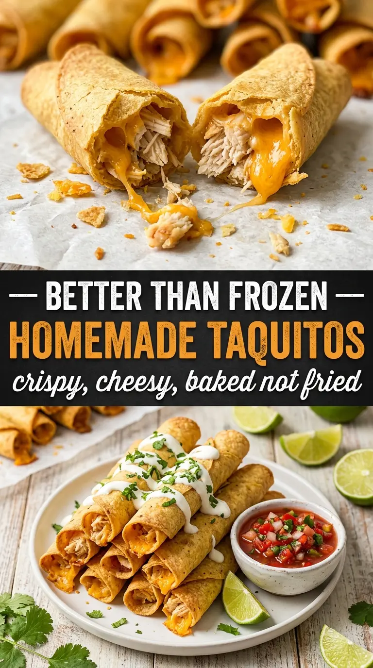 crispy baked chicken taquitos, creamy cheesy, golden