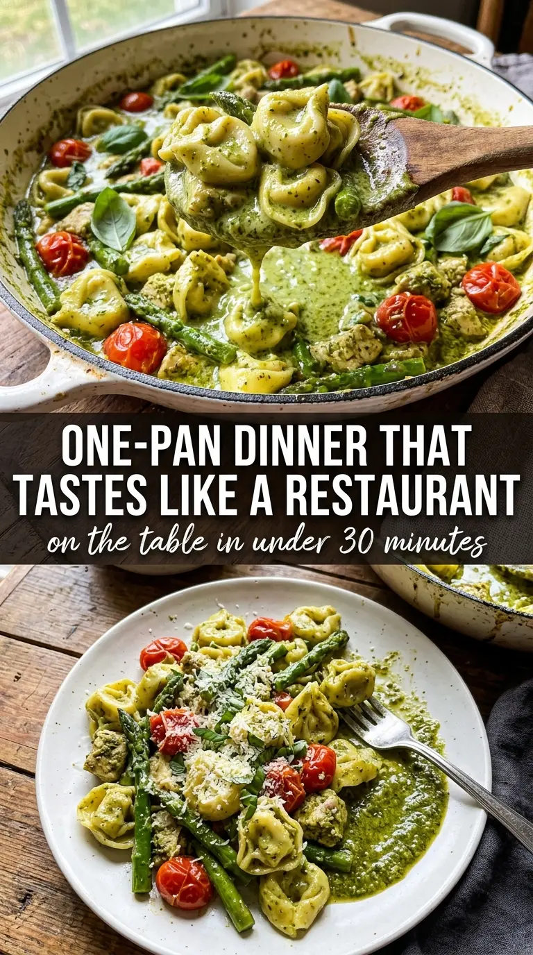 Pesto Chicken with Tortellini and Veggies creamy pesto asparagus