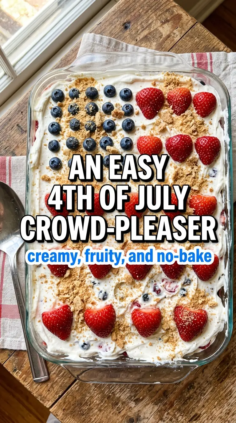 Red, White and Blue Mixed Berry Yum Yum creamy berry no-bake dessert