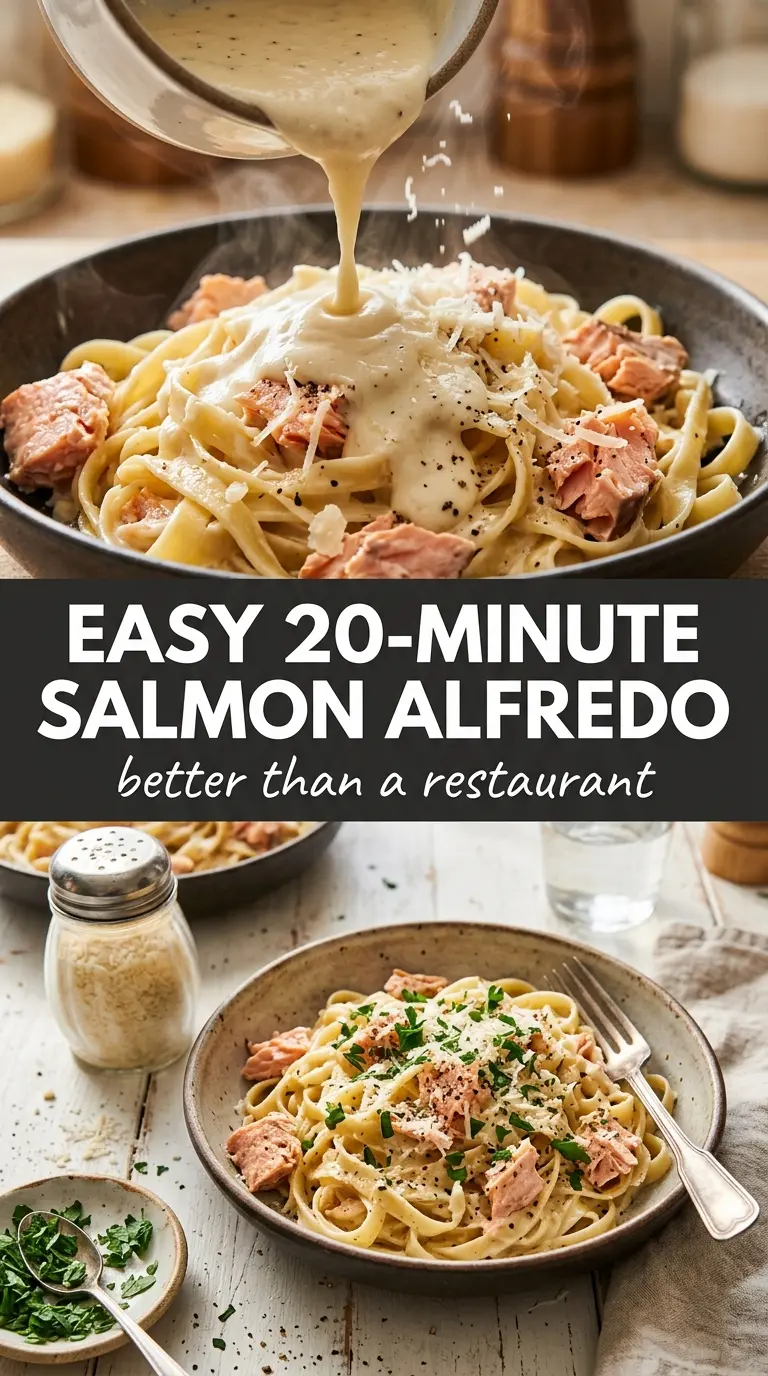 Salmon Alfredo creamy garlicky pasta