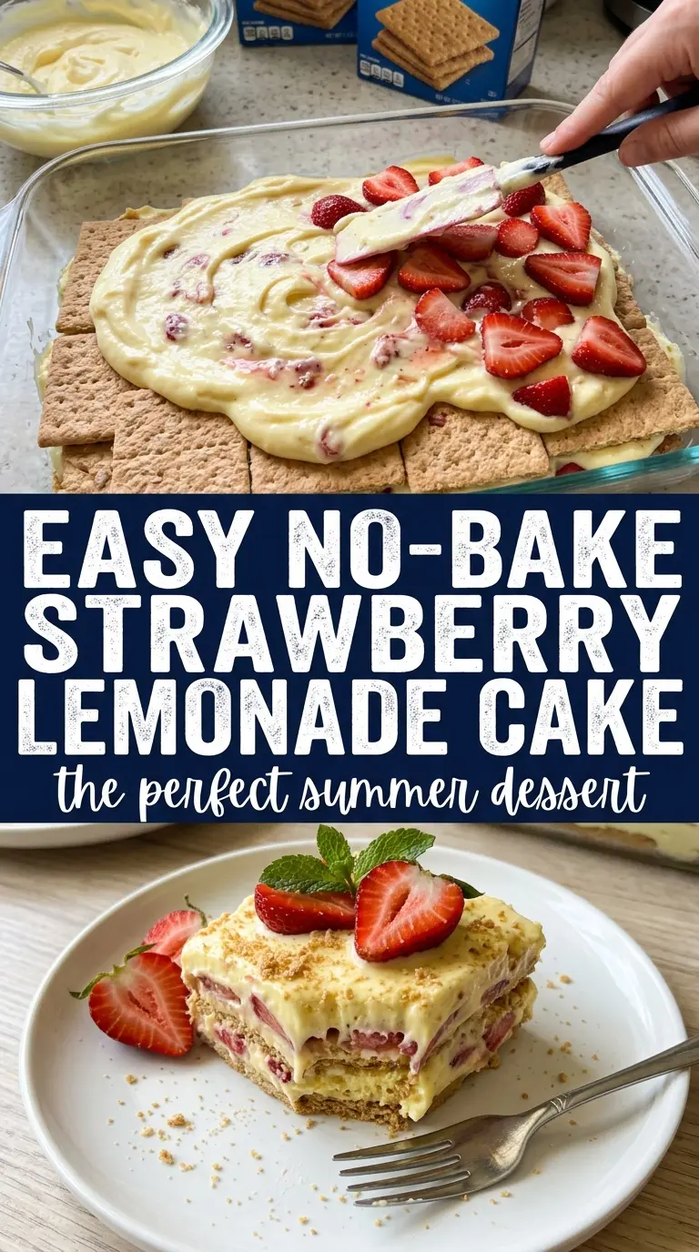 5-Ingredient No-Bake Strawberry Lemonade Icebox Cake, creamy layered dessert