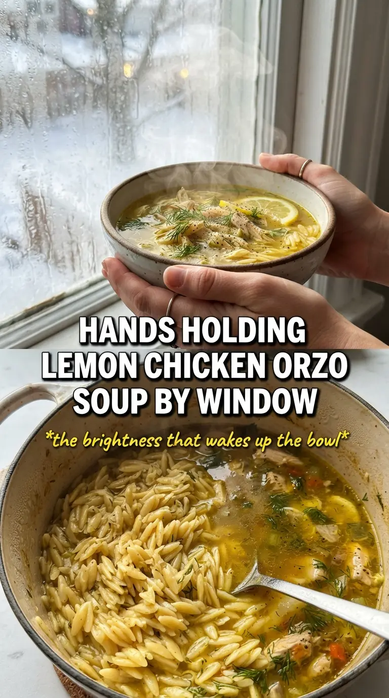 Lemon Chicken Orzo Soup bright lemony broth, shredded chicken, fresh herbs
