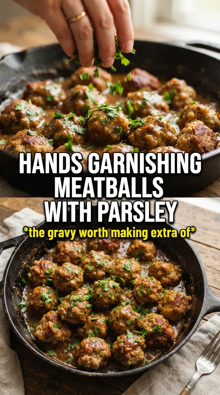 Meatballs and Gravy tender savory onion gravy
